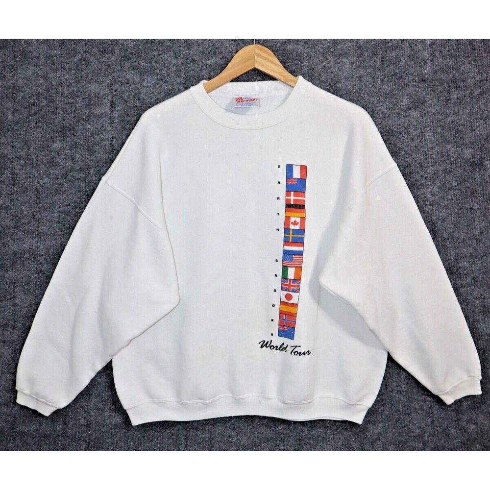 Vintage Garth Brooks Sweater Men XL White 1993 World Tour Country Music *FLAWED*